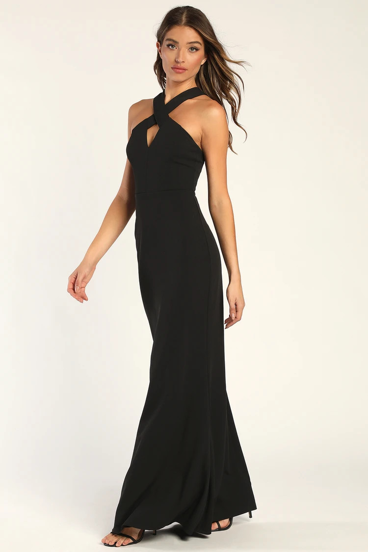 Keep You Enchanted Black Cutout Halter Mermaid Maxi Dress | Lulus