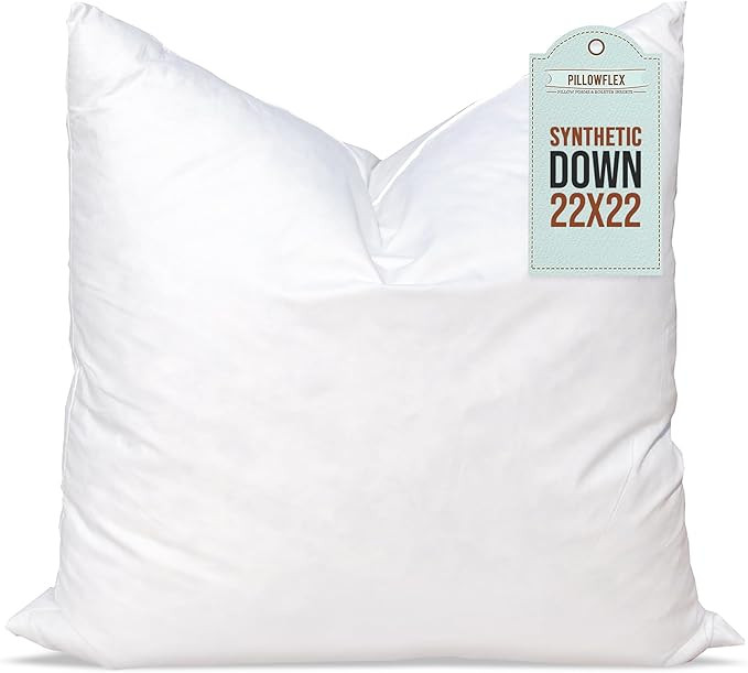 Pillowflex Synthetic Down Pillow Insert - 22x22 Down Alternative Pillow, Ultra Soft Large Square ... | Amazon (US)