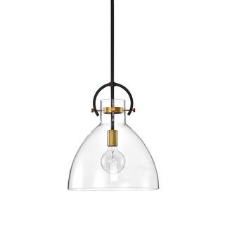 Edvivi Essence 1-Light Oil Rubbed Bronze and Antique Gold Modern Pendant with Bowl Shaped Clear G... | The Home Depot
