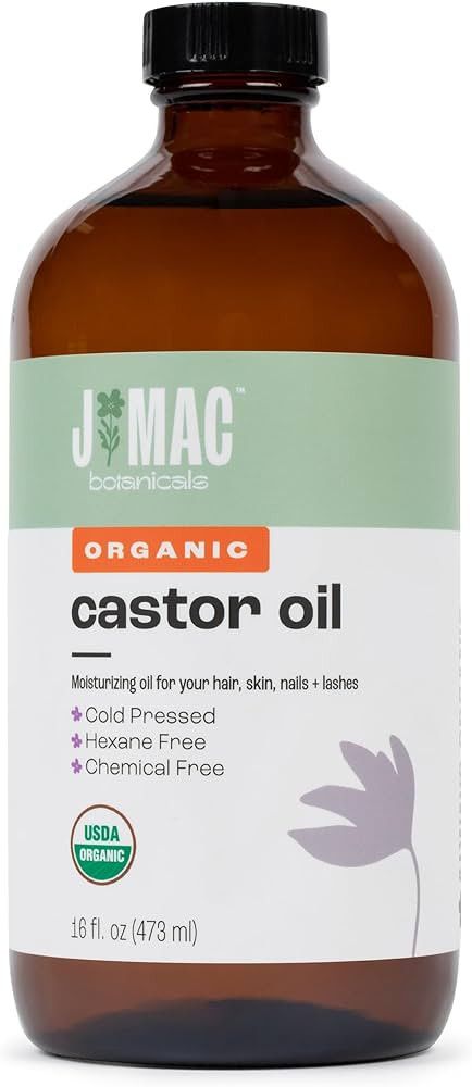 J MAC BOTANICALS Organic pure Castor Oil Cold Pressed (Glass Bottle, 16 oz), hexane free, castor ... | Amazon (US)