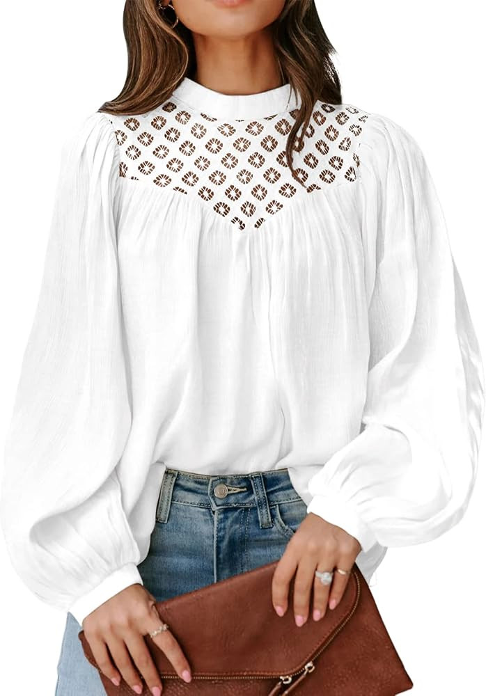 BWQ Long Lantern Sleeve Mock Neck Tops for Women Casual Eleagnt Cut Out Fall Fashion Blouses | Amazon (US)