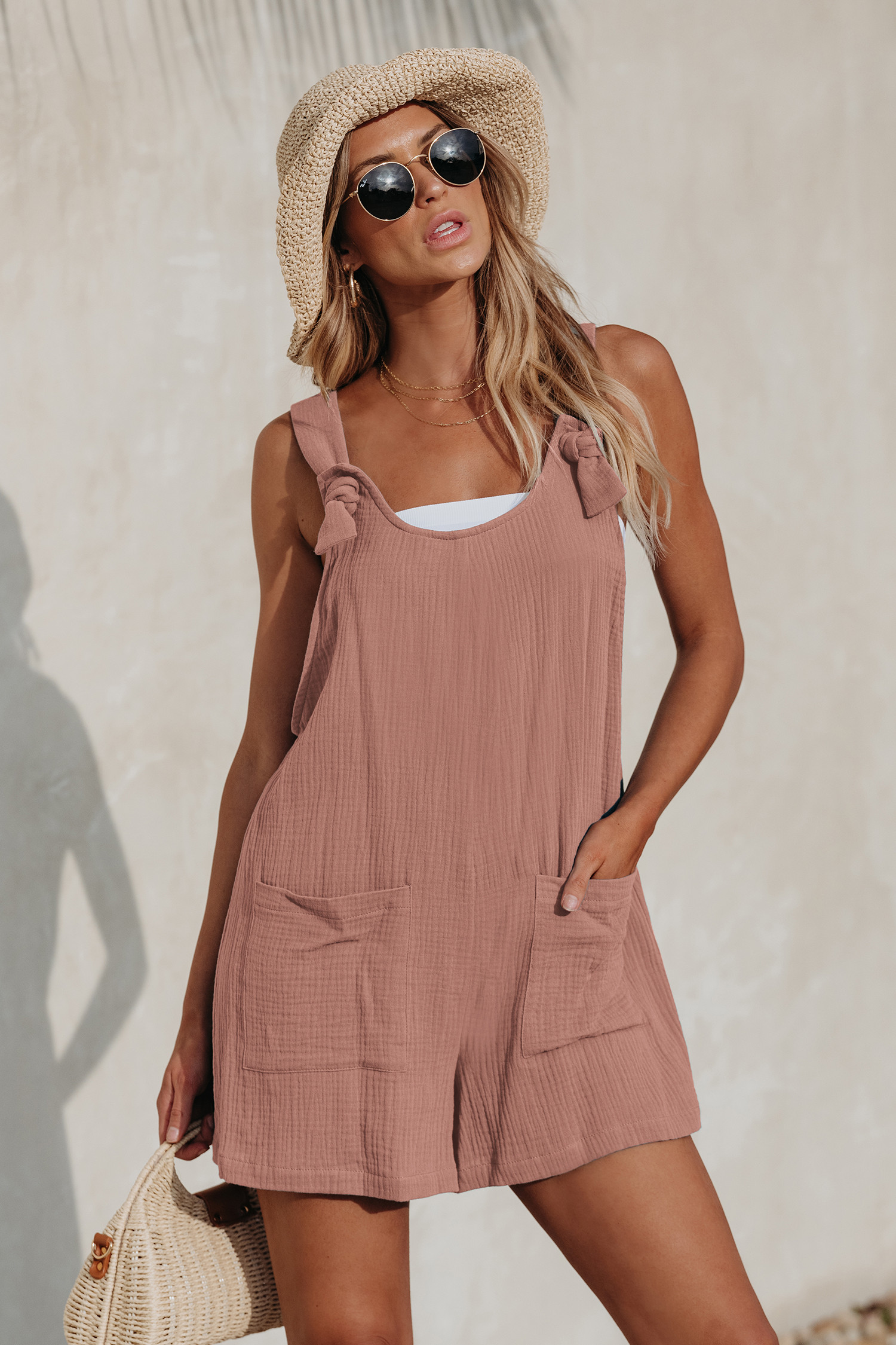 NewPink Scoop Neck Sleeveless Pinafore Romper | Cupshe US
