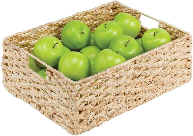 mDesign Water Hyacinth Braided Weave Pantry Basket Storage Organizer Bin for Kitchen, Pantry, Cab... | Amazon (US)