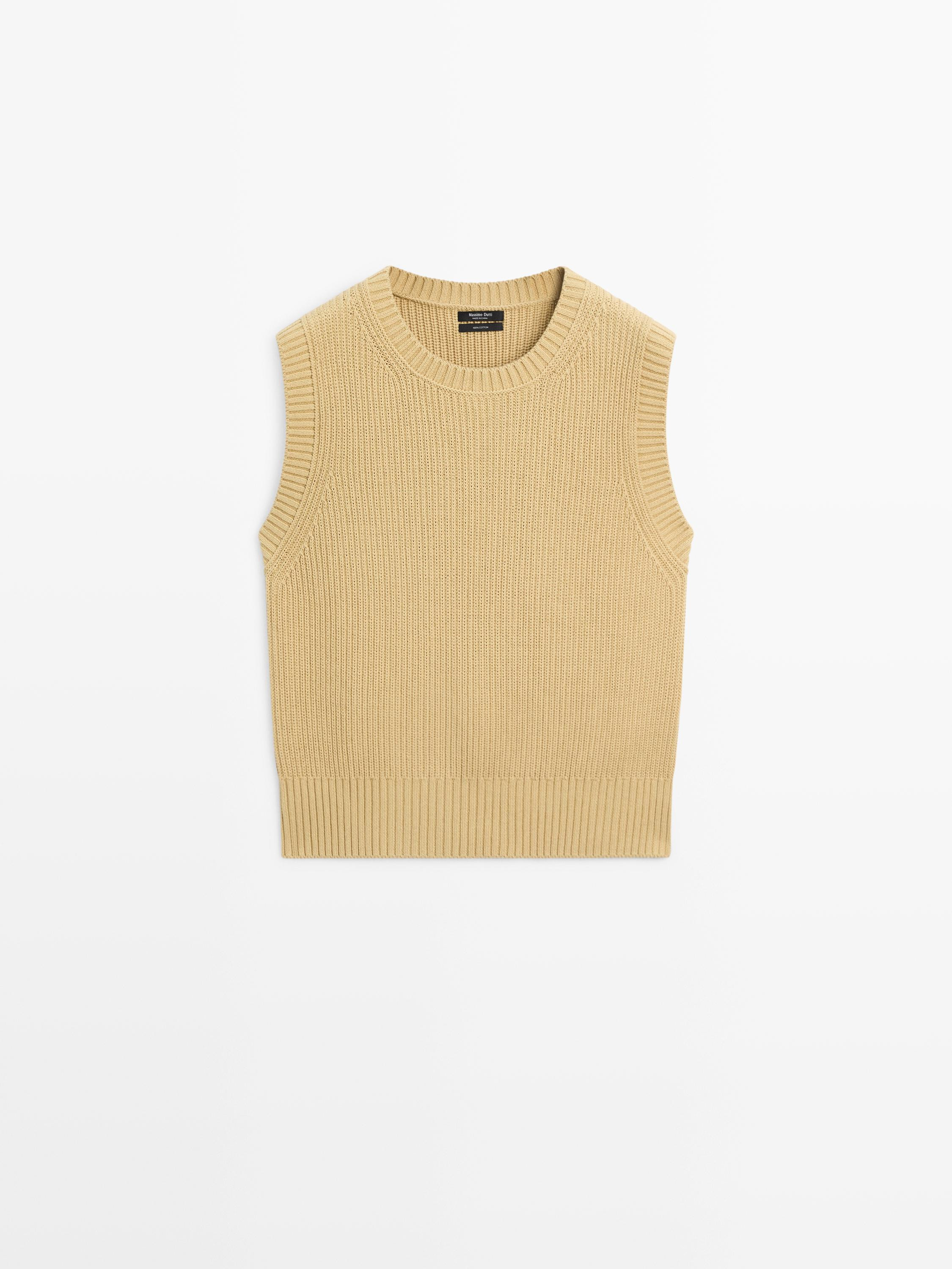 Cotton knit crew neck vest | Massimo Dutti US
