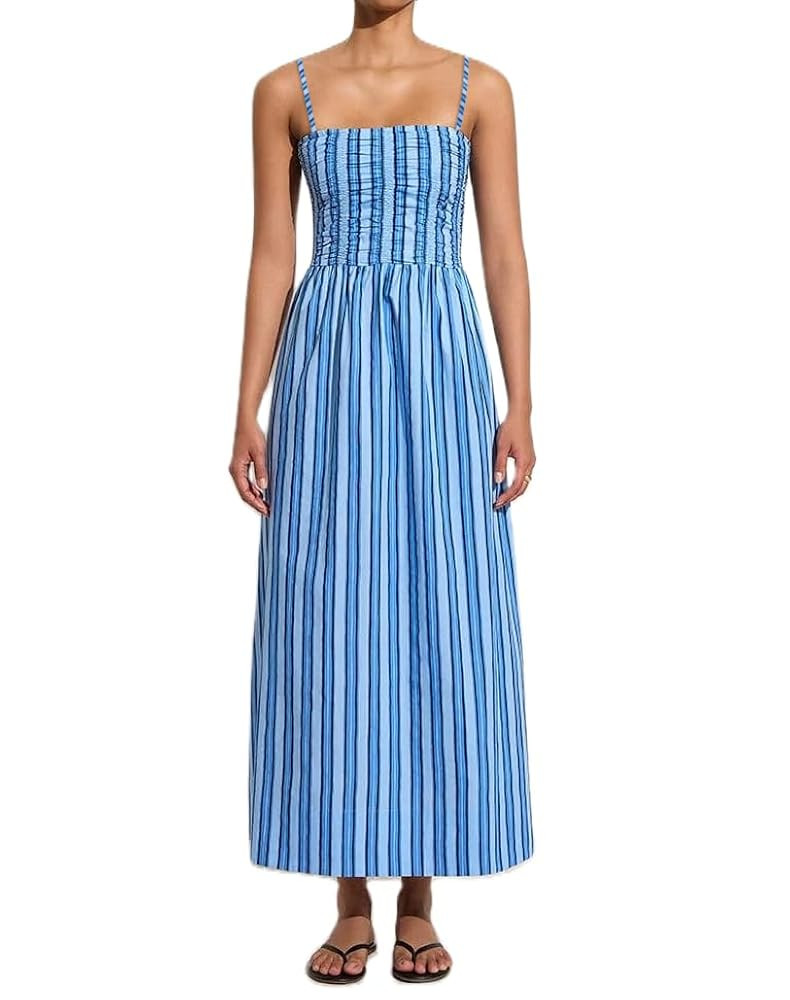Women Striped Maxi Cami Dress Boho Spaghetti Strap Flowy Long Sundress Y2k Shirred Smocked Midi D... | Amazon (US)