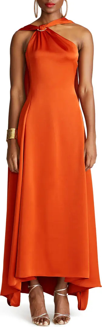 Genevieve Satin Asymmetric Halter Gown | Nordstrom