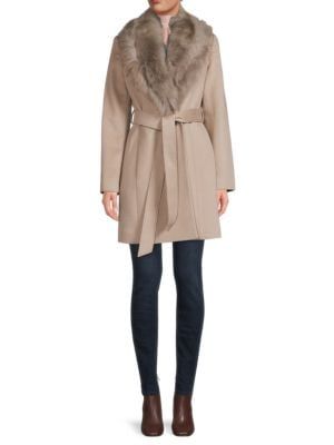 Sofia Cashmere Shearling Collar Wrap Coat on SALE | Saks OFF 5TH | Saks Fifth Avenue OFF 5TH (Pmt risk)