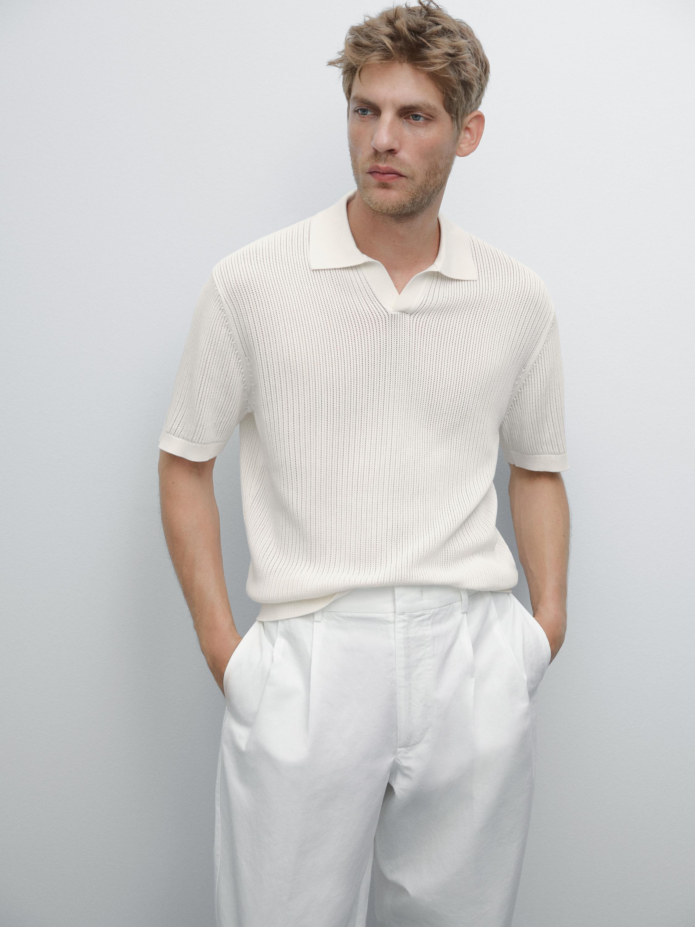 Cutwork V-neck polo shirt | Massimo Dutti US