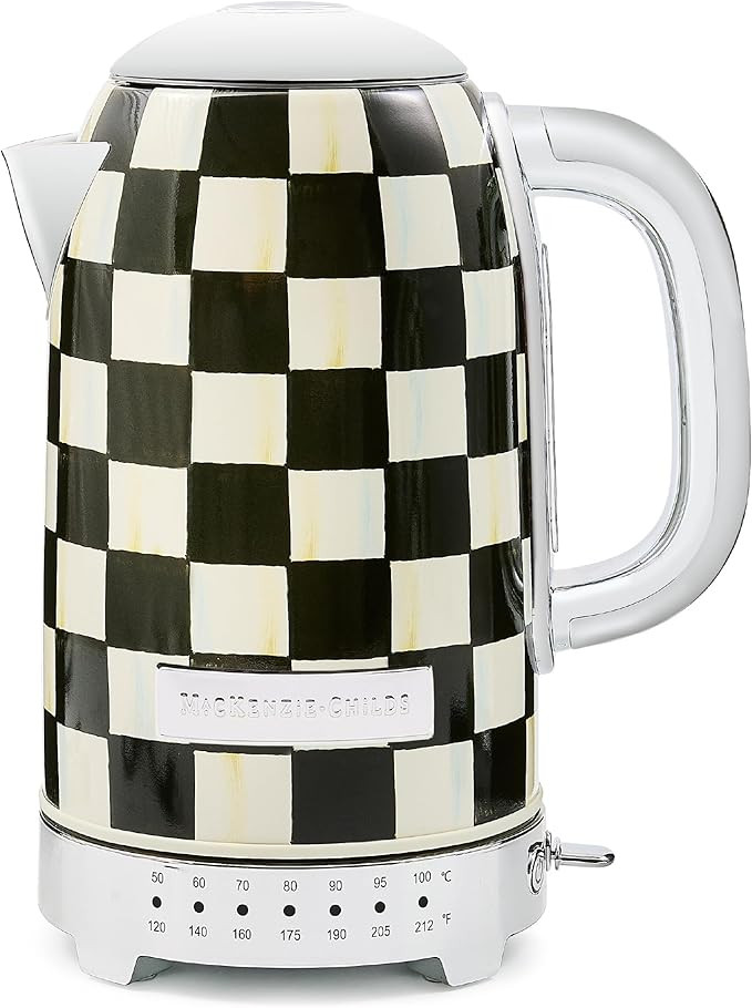 MACKENZIE-CHILDS Electric Kettle, Stainless-Steel Tea Kettle, Black-and-White Courtly Check | Amazon (US)