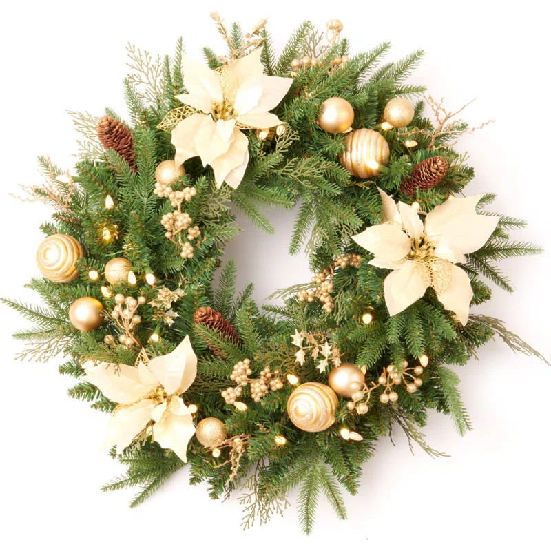 Faux Lighted Mixed Assortment Rattan 24'' Wreath | Wayfair North America