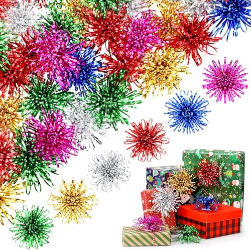 Yunlly 40 Pcs 4 Inch Christmas Self Adhesive Gift Bows, Multicolor Present Bows for Gift Wrapping Holiday Christmas Birthday Party Decoration Present (Red Green Gold Silver Blue Rose Red) | Amazon (US)