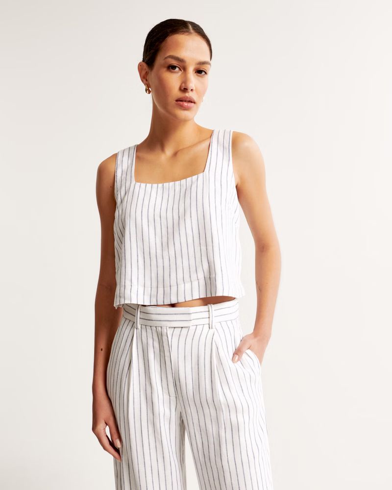 Linen-Blend Squareneck Set Top | Abercrombie & Fitch (US)