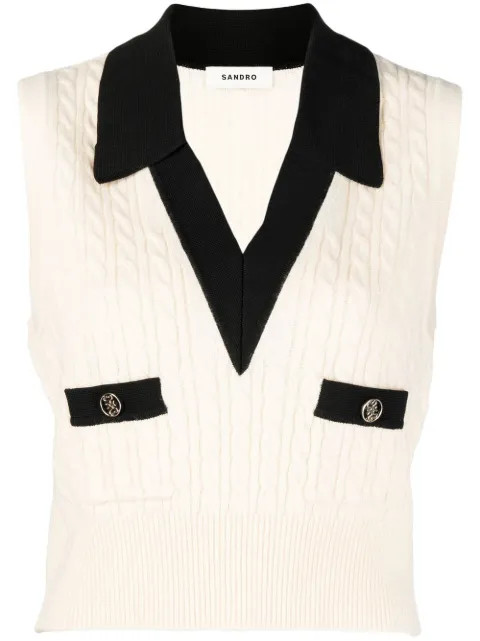 SANDRO Suzy cable-knit Vest - Farfetch | Farfetch Global