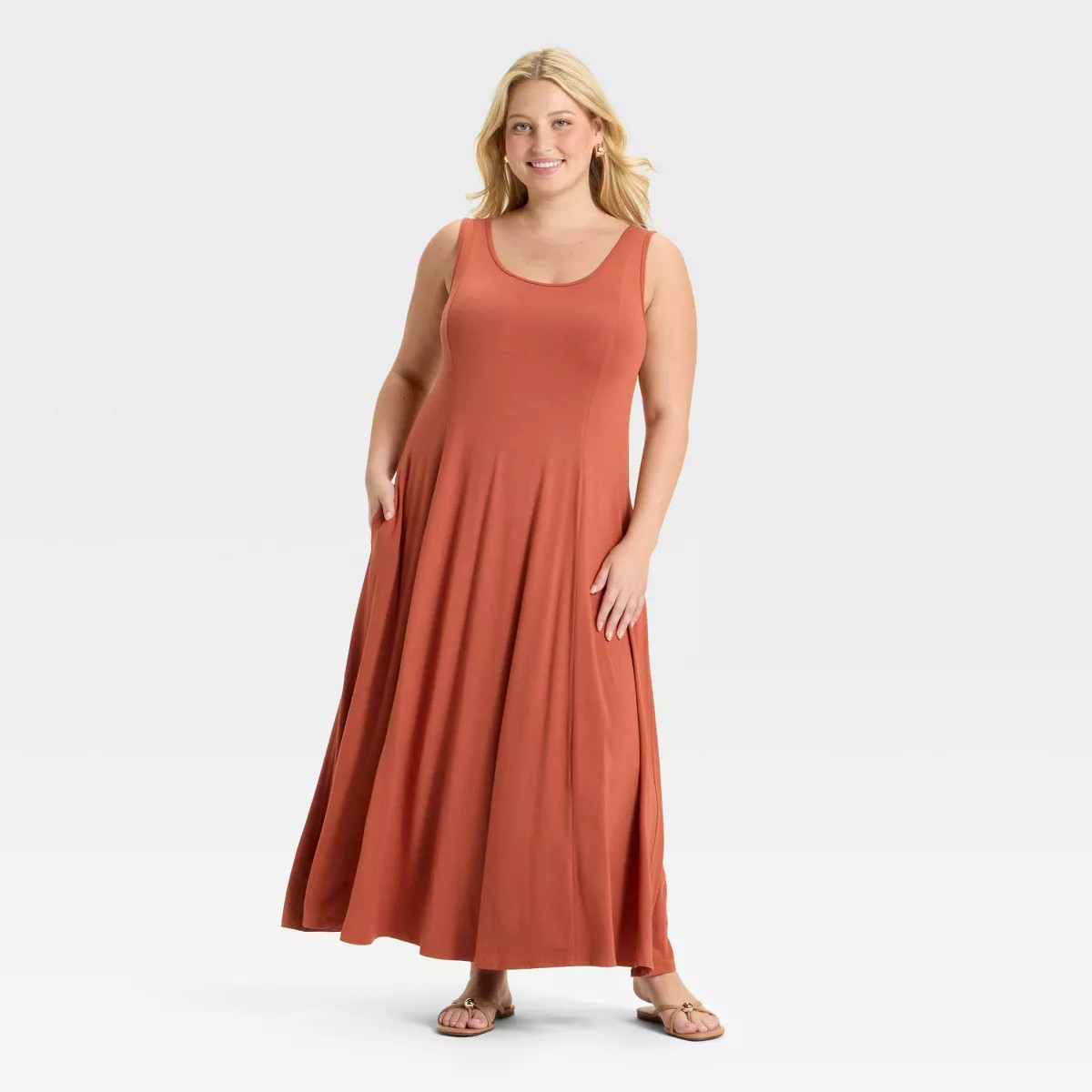 Women's Seamed Maxi Dress - Ava & Viv™ Rust XXL | Target