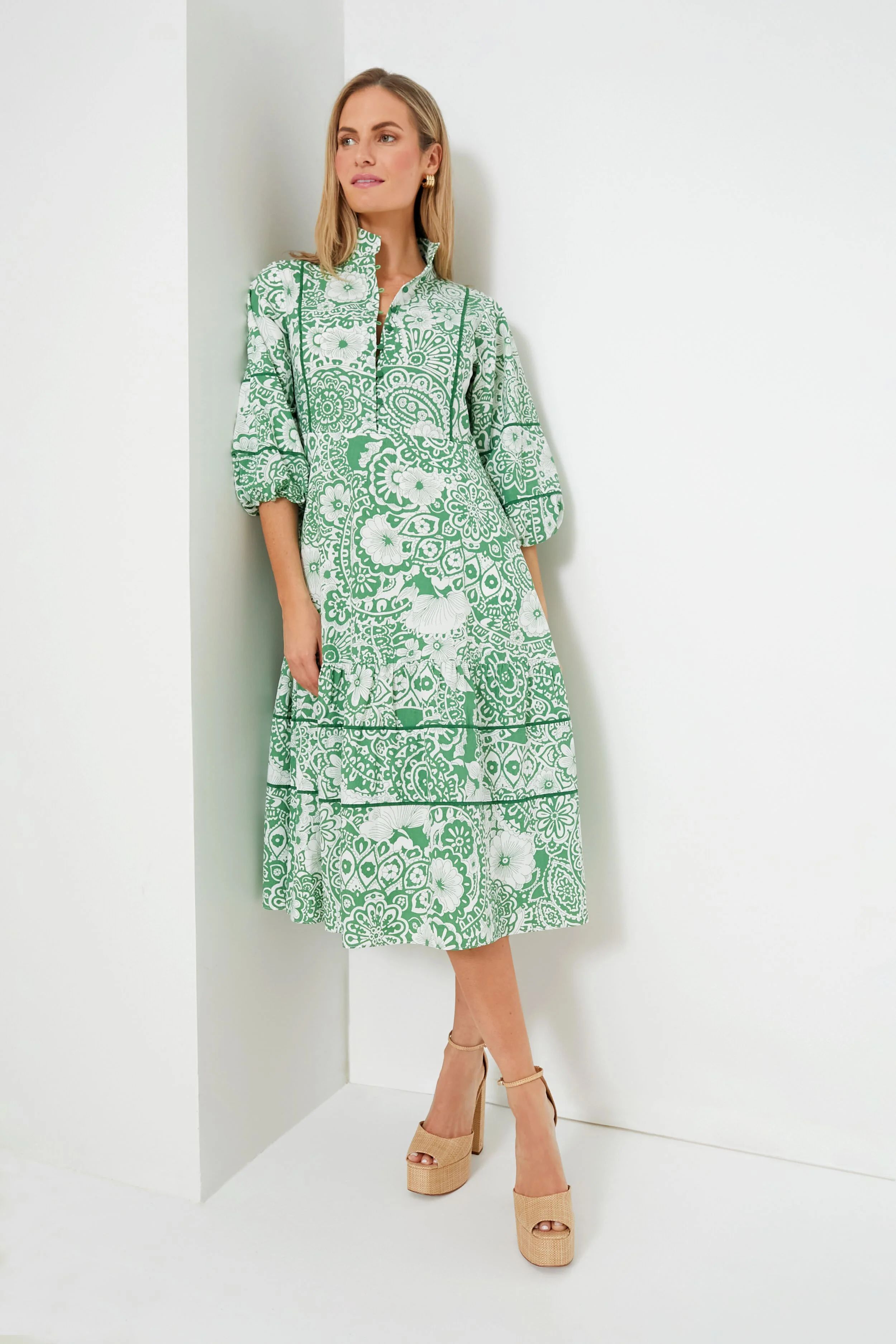 Green and White Floral Hillsborough Midi Dress | Tuckernuck (US)