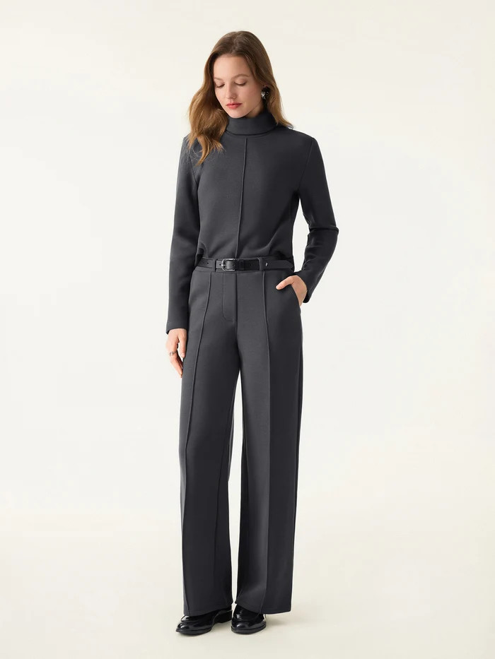 2Pcs Set FuzzLuxe Turtleneck Top & Regular High Waisted Straight Leg Pull On Pant | OGLmove