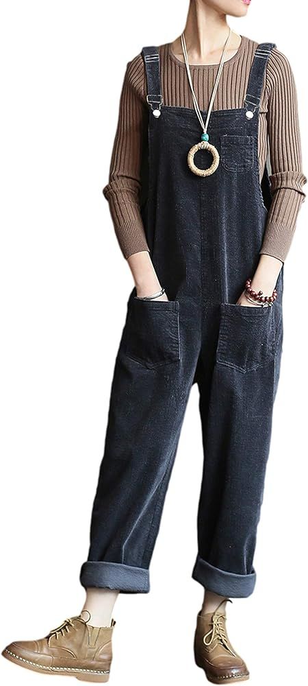 Lentta Fall Fashion Corduroy Overalls for Women Adjustable Straps Bib Corduroy Jumpsuit | Amazon (US)