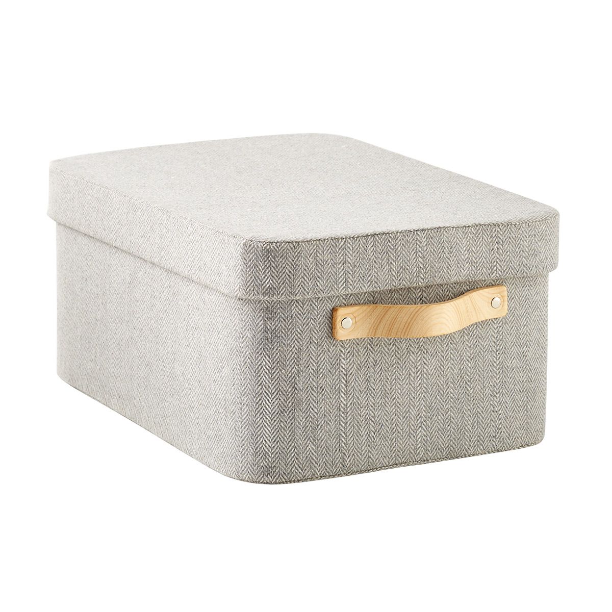 Herringbone Storage Boxes with Wooden Handles | The Container Store
