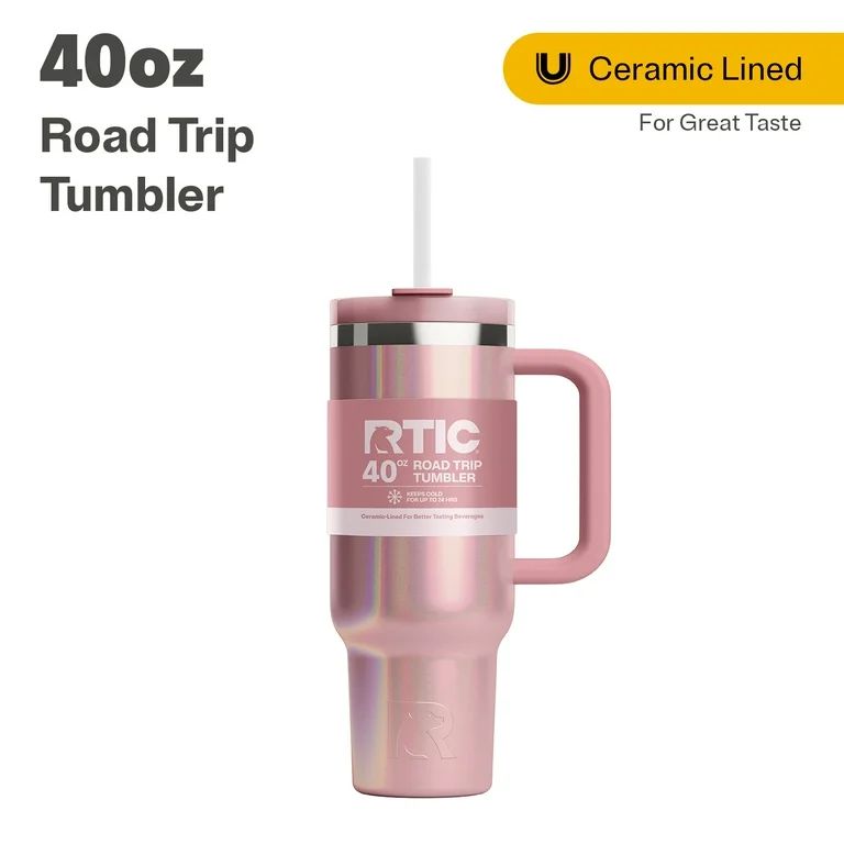 RTIC 40 oz Ceramic Lined Road Trip Tumbler, Leak-Resistant Lid with Straw, Dusty Rose Glitter | Walmart (US)