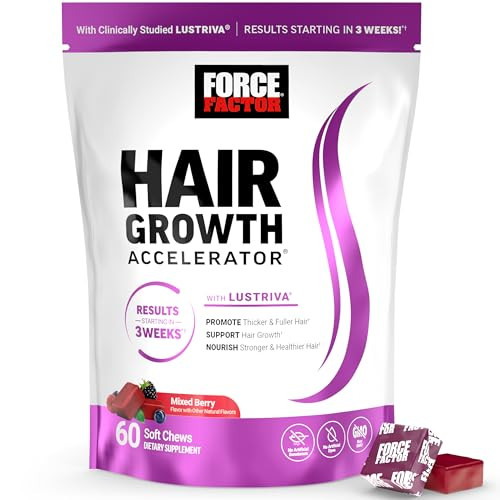 Force Factor Hair Growth Accelerator Soft Chews, Hair Growth Vitamins for Women and Men with Clinically Studied Lustriva and Biotin, Promotes Thicker, Fuller, Stronger Hair, Mixed Berry, 60 Soft Chews | Amazon (US)