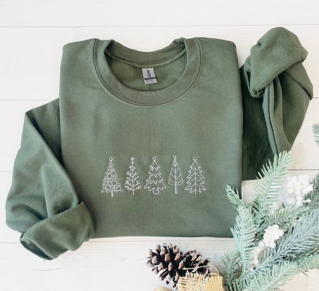Christmas Tree Embroidered Sweatshirt, Christmas Sweatshirt, Embroidered Christmas Sweatshirt, Ch... | Etsy (US)