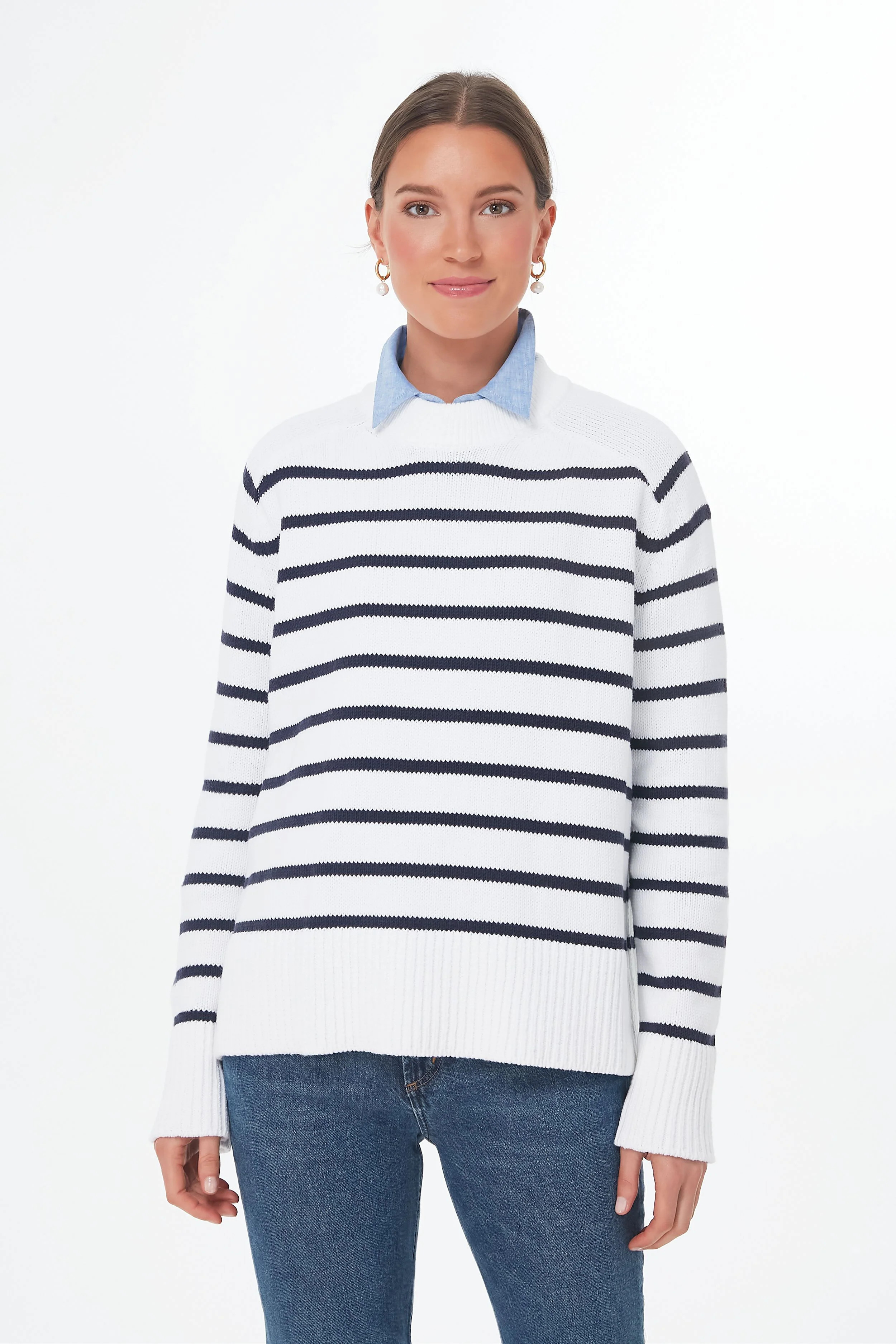 Ivory and Navy Cotton Striped Bryant Sweater | Tuckernuck (US)