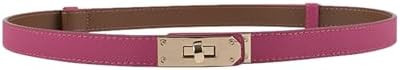 Women's Skinny Leather Belt with Adjustable Silver Turn-Lock Buckle - Ideal for Dresses, Jeans, a... | Amazon (US)