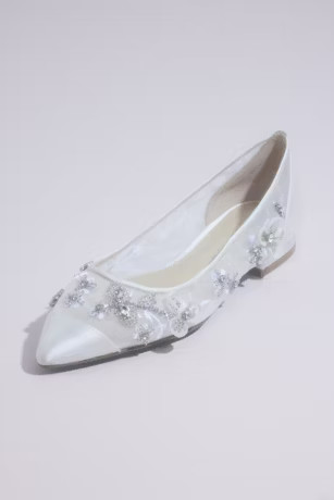 Satin and Mesh Flats with Floral Appliques | Davids Bridal