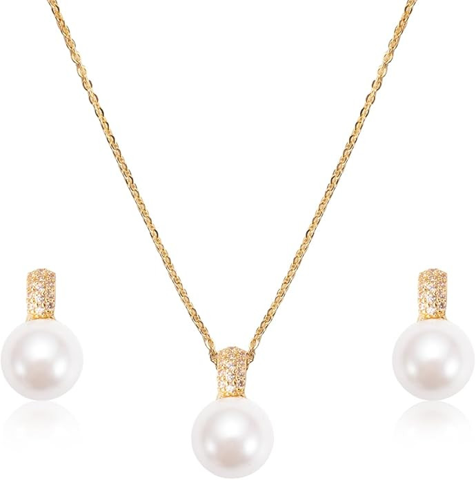 Amazon.com: Teppdfann Classic Pearl Jewelry Set for Women – Elegant Pearl Necklace and Earrings... | Amazon (US)