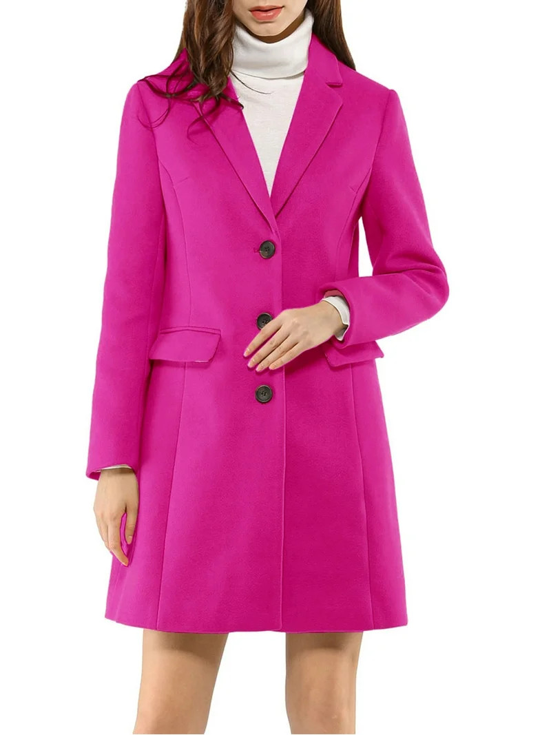 INSPIRE CHIC Women's Coats Notched Lapel Long Sleeves Single Breasted Fall Winter Peacoat S Hot P... | Walmart (US)