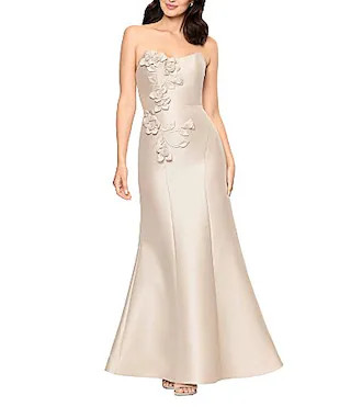 Betsy Adam Strapless Floral Applique Corset Bodice Gown - 4 | Dillard's