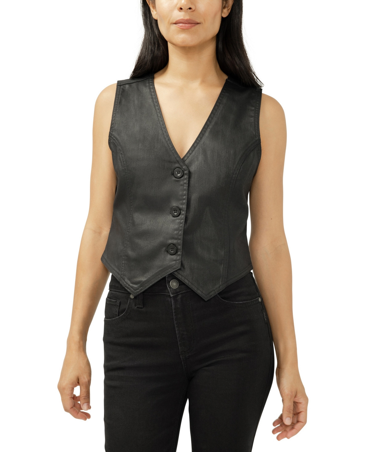 Silver Jeans Co. Women's Black Coated Denim Vest - Black | Macy's