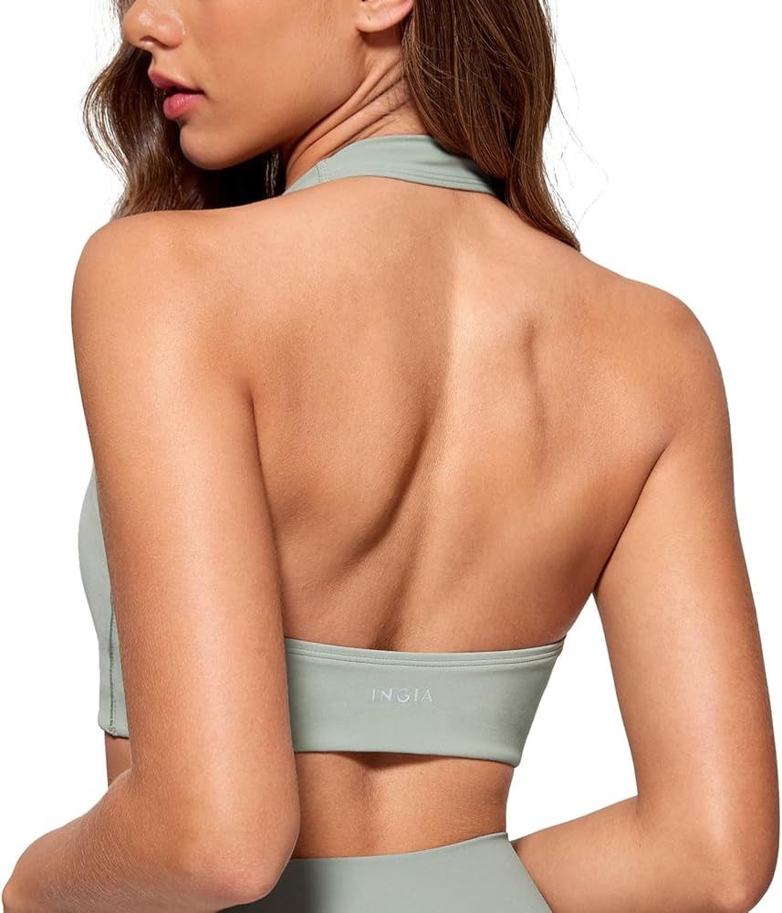 Womens Halter Longline Sports Bra Padded Low Back Yoga Bra Workout Crop Top with Built in Bra | Amazon (US)