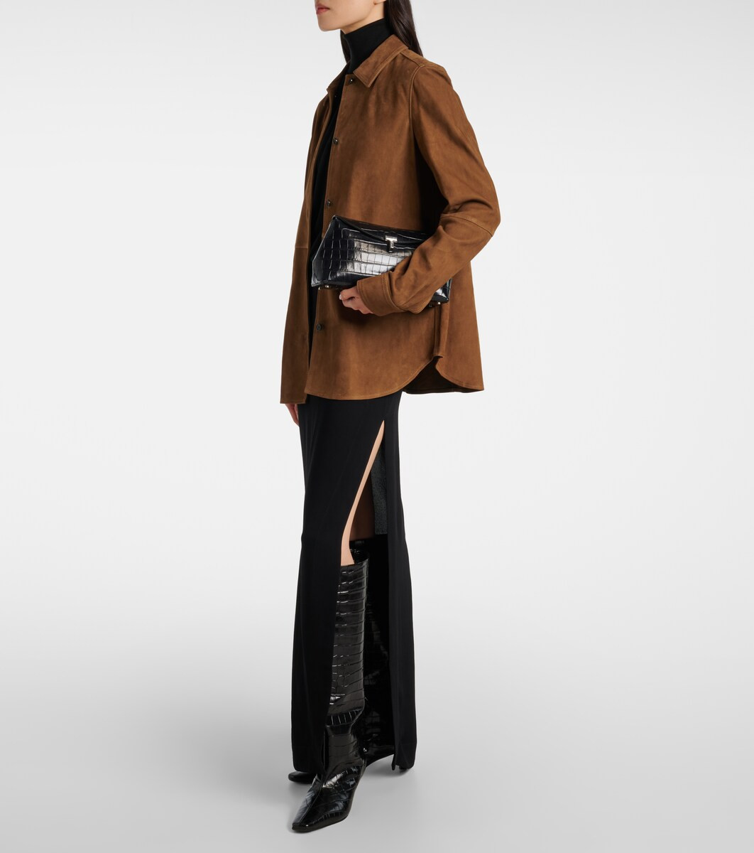 Croc-effect leather knee-high boots | Mytheresa (US/CA)