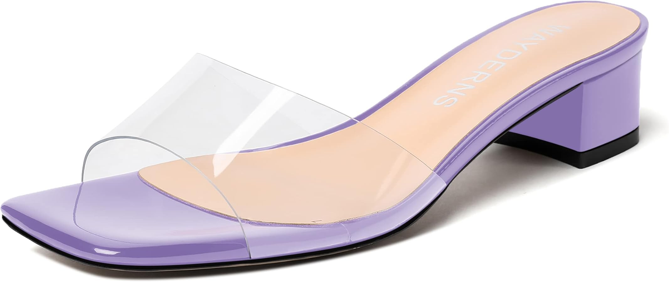 WAYDERNS Women's Fashion Clear Square Toe Open Toe Patent Dating Office Slip On Pvc Block Chunky ... | Amazon (US)