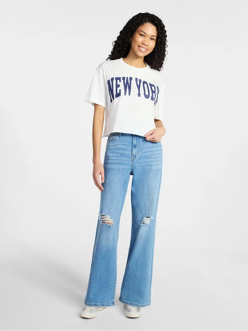 No Boundaries Boxy Cropped Graphic Tee, Women's XXS-XXL | Walmart (US)