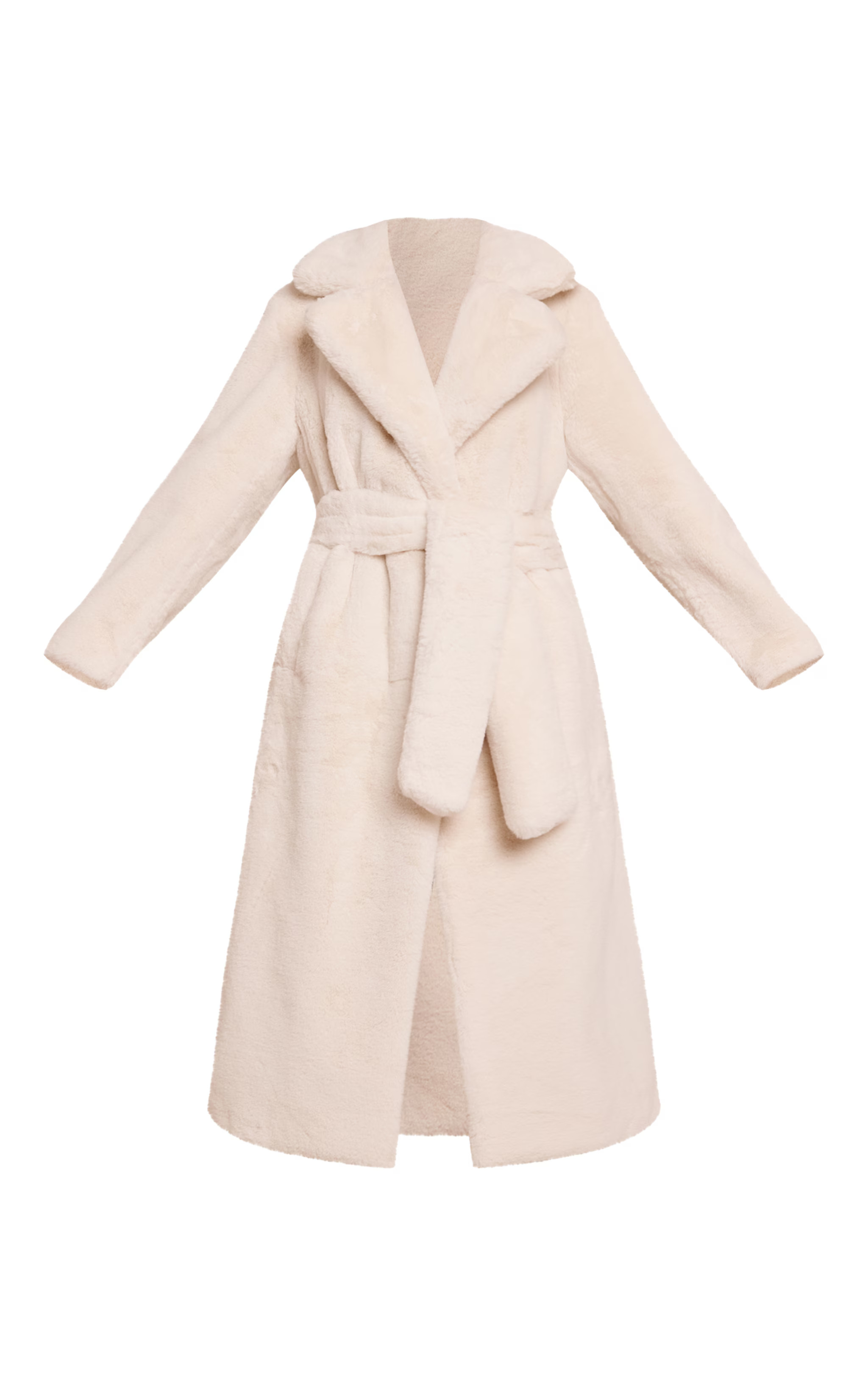 Cream Faux Fur Tie Waist Maxi Coat | Outerwear | PrettyLittleThing US