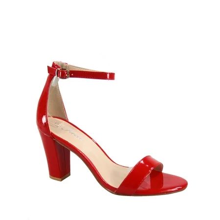 Rise-7 Women s Open Toe Ankle Strap Buckle Chunky High Heels Sandals Shoes ( Red Patent 6 ) | Walmart (US)