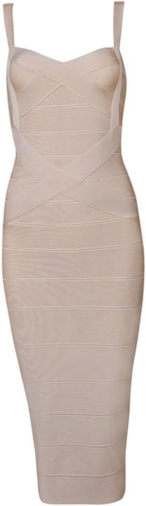 Whoinshop Women's Rayon Strap Celebrity Midi Evening Party Bandage Dress | Amazon (US)