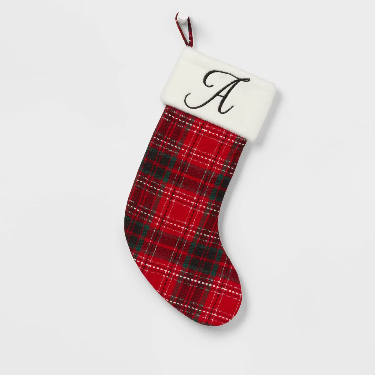 20" Plaid Monogram Christmas Holiday Stocking with Faux Fur Cuff Red/Green/White - Wondershop™ | Target