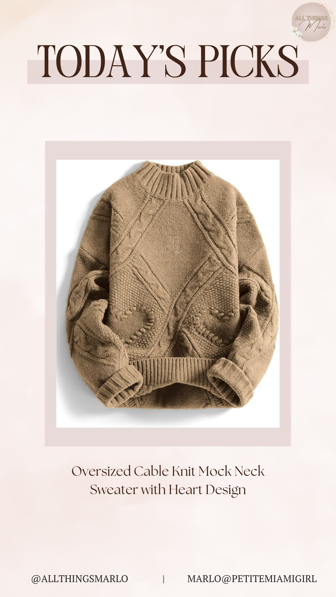 Oversized Cable Knit Mock Neck Sweater with Heart Design 

 #LTKSeasonal #LTKFindsUnder50 #LTKTravel