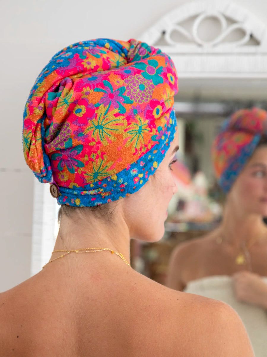 Microfiber Hair Towel Wrap - Neon Magenta Turquoise | Natural Life