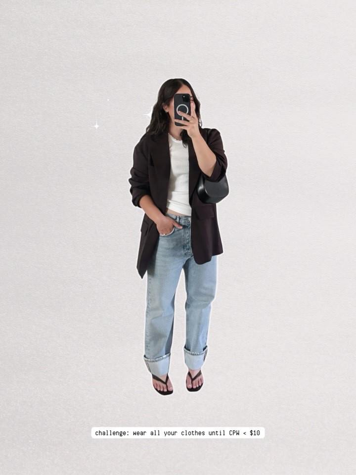 Day 3 of the Cost Per Wear Challenge 🧾 Wearing my closet until every piece is <$10 per wear.

These jeans are new (secondhand) and have replaced my Levi’s 501s which never fit quite right. I think I just need to tailor them to remove the cuff. What do you think?

blazer @tibi
tank @agolde
jeans @agolde
shoes @stevemadden
bag @prada
earrings @linjerco