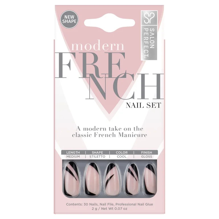 Salon Perfect Modern French Black Swirl Nail Set, File & Glue Included, 30 Pieces | Walmart (US)