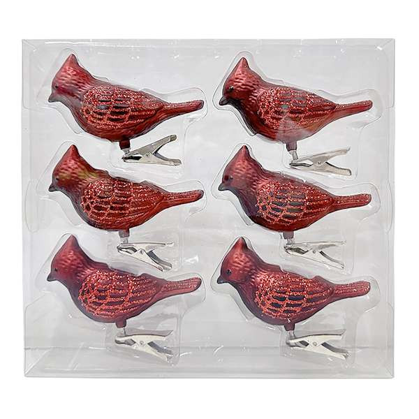6-Count Red Bird Clip Ornaments, 3.3" | At Home