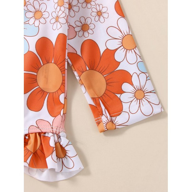 Vigorbear Infant Baby Girls One Piece Swimsuit Long Sleeve Flower Print Zip Up Rash-Guard Swimwea... | Walmart (US)