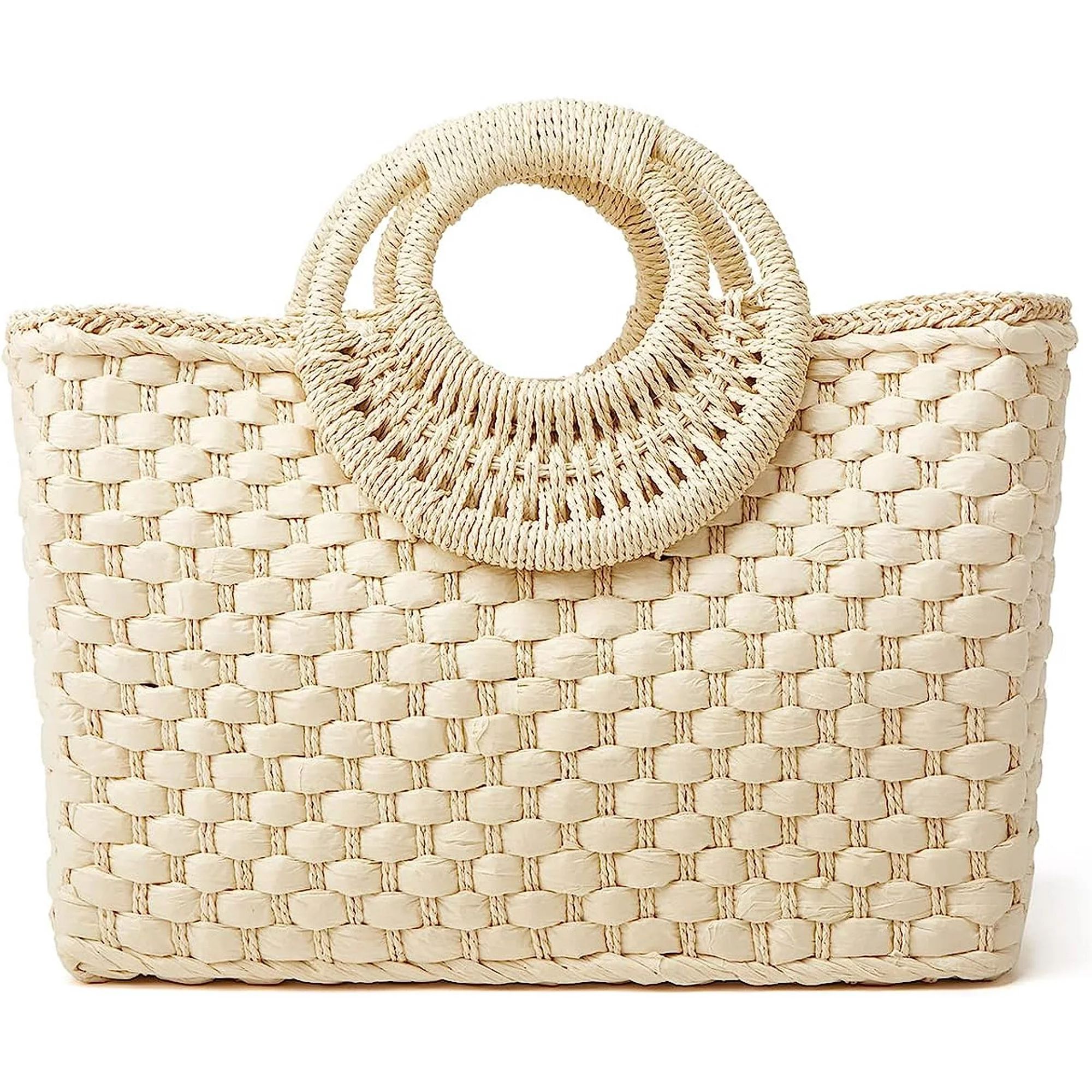 Kukuzhu Straw Hobo Bags for Women Retro Handbags Hand-woven Large Bag Round Handle Ring Totes Sum... | Walmart (US)