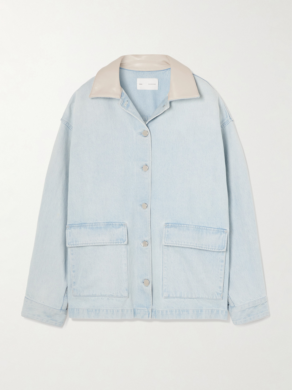 AGOLDE - + Maria Mcmanus Oversized Leather-trimmed Denim Jacket - Light denim | NET-A-PORTER (UK & EU)