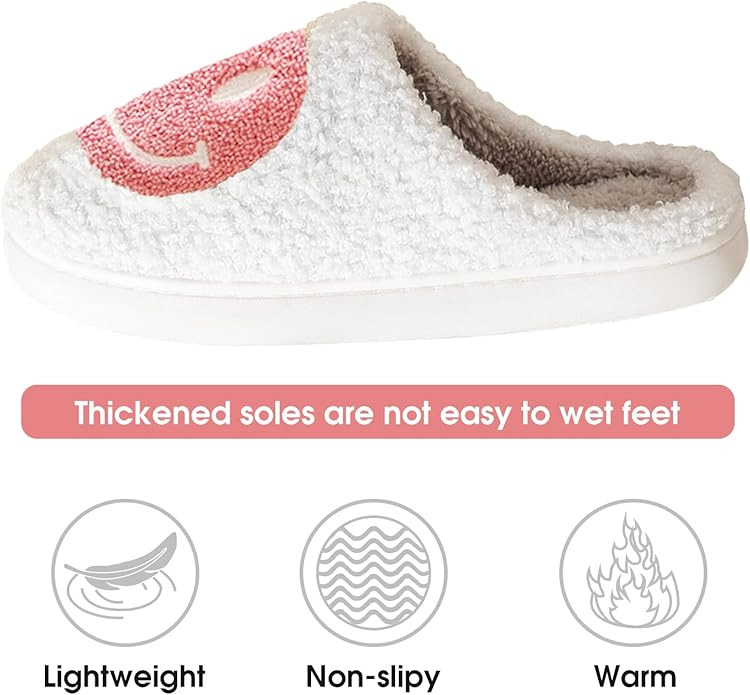 Smile Face Slippers for Women Happy face slippers Retro Soft Plush Warm Slip-on Slippers, Cozy In... | Amazon (US)