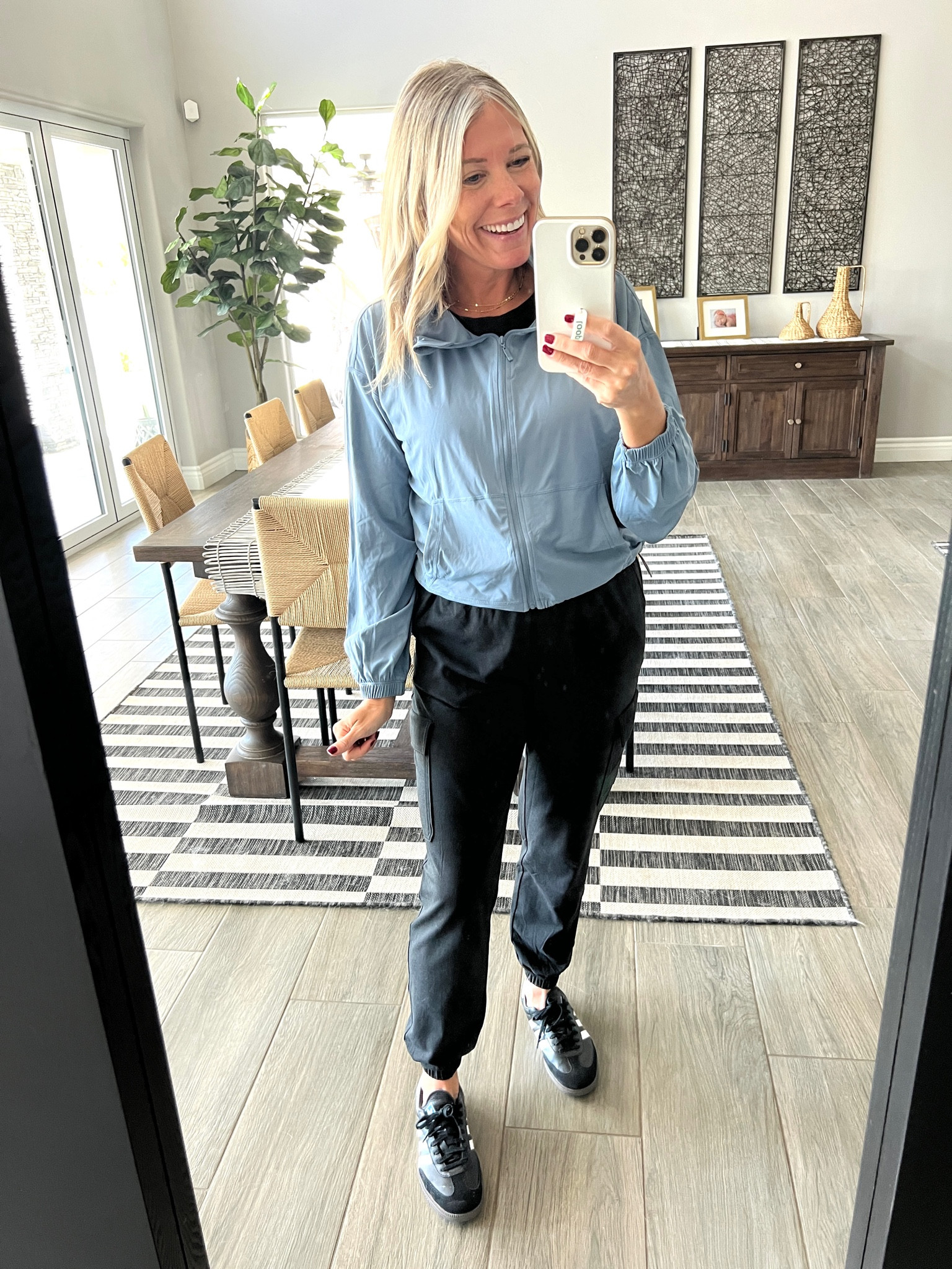Love this light blue cropped fall jacket with black cargo joggers and Adidas sneakers. Size small jacket, and size, extra small joggers, which run big. I got the size 6 samba sneakers, which was the same as a women’s eight. This style runs very big.


#LTKover40 #LTKfindsunder50 #LTKSeasonal